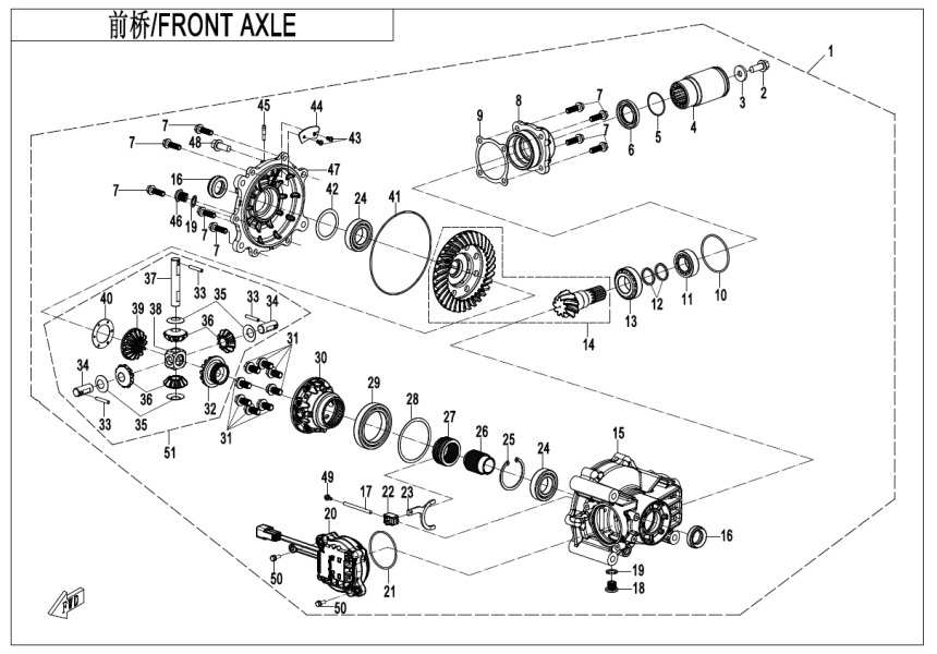 FRONT AXLE Q890 Q890-310000-30001-F31-OK