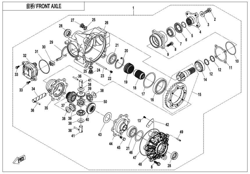 FRONT AXLE Q830-310000-70000-F31-OK