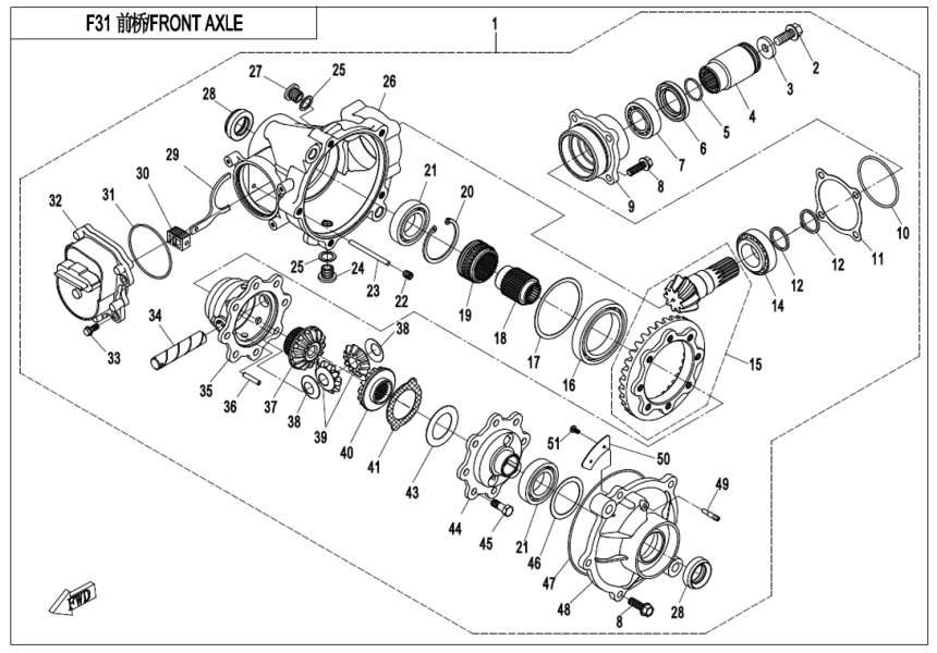 FRONT AXLE Q830-310000-10002-F31-OK