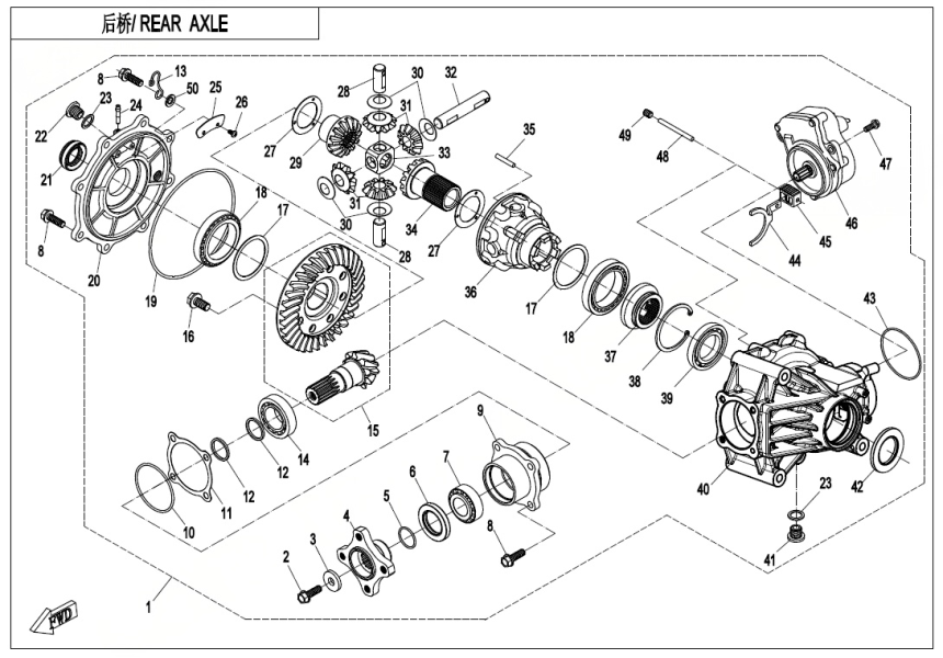 REAR AXLE(WITH DIFFERENTIAL) Q820 Q820-330000-20002-F33-B-OK