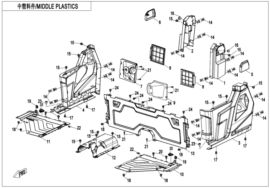 MIDDLE PLASTICS(FOR NON SIDE DOORS)