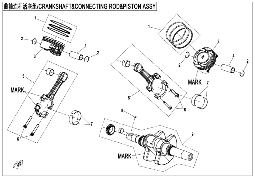 CRANKSHAFT、CONNECTING ROD、PISTON ASSY
