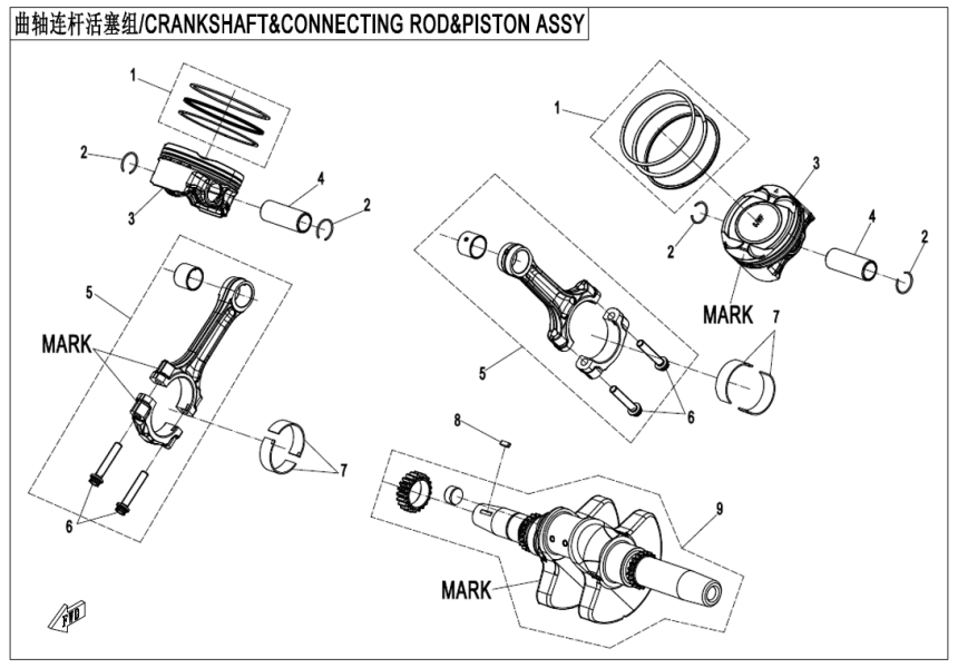 CRANKSHAFT、CONNECTING ROD、PISTON ASSY 2V91Y-F-E04